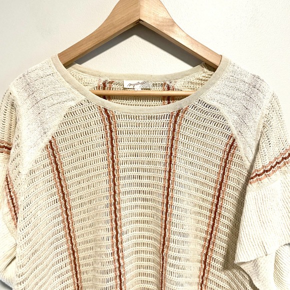 Crochet Striped Linen Open Knit Boho Top Sweater Shirt - Picture 4 of 11